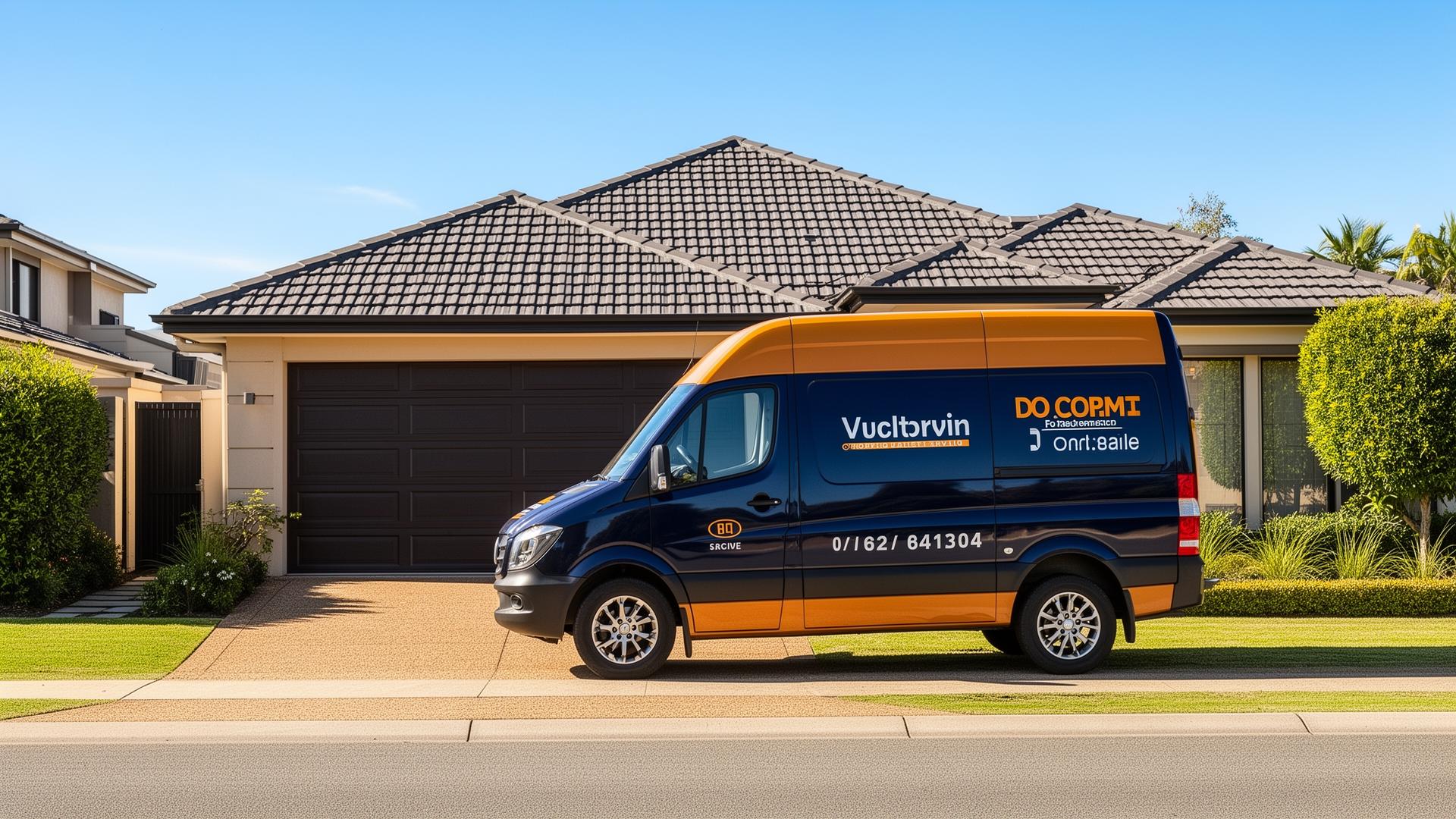 Professional garage door service van arriving at Australian home